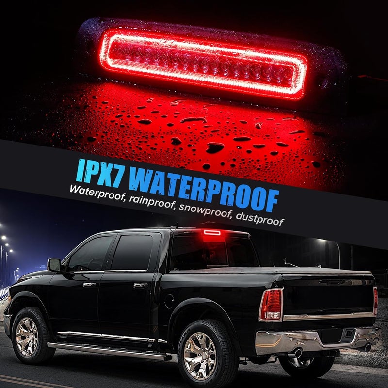 LUDARM LED 3rd Brake Light Compatible with Ram1500 2009-2018 Ram1500 Classic 2019-2021 Ram2500 3500 4500 5500 2010-2018 Laramie 2019 F1 Style Red Flash Third Brake Cargo Light (Smoke:2) - Image 5